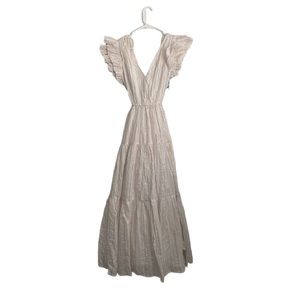 ASTR the Label Metallic Striped V-Neck Ruffled Tiered Maxi Dress